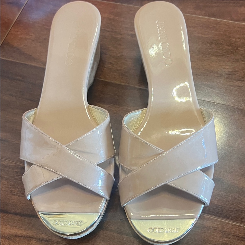 Jimmy Choo Beige Patent Leather Mules